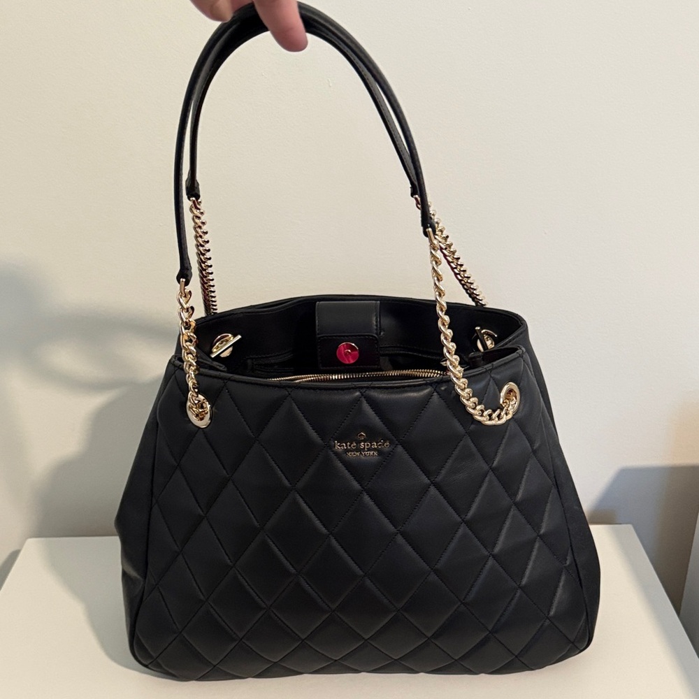 kate spade Black Quilted Shoulder Bag with Gold Chain Handles